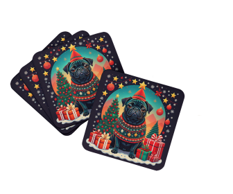 Enchanted Christmas Foam Coasters (Design: Pug Black, size: 3.5)