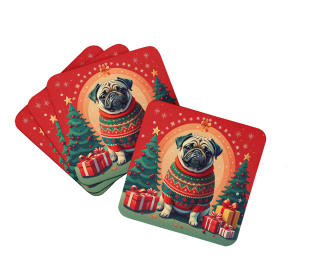 Enchanted Christmas Foam Coasters (Design: Pug Fawn, size: 3.5)