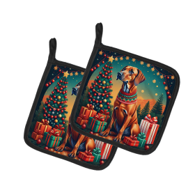 Enchanted Christmas Pair of Pot Holders (Design: Rhodesian Ridgeback, size: 7.5HX7.5W)