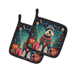 Enchanted Christmas Pair of Pot Holders (Design: Schnauzer, size: 7.5HX7.5W)