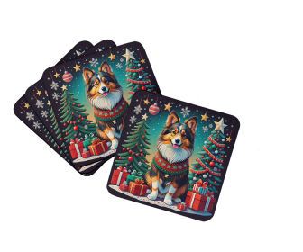 Enchanted Christmas Foam Coasters (Design: Sheltie, size: 3.5)