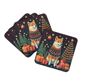 Enchanted Christmas Foam Coasters (Design: Shiba Inu, size: 3.5)