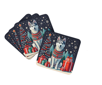 Enchanted Christmas Foam Coasters (Design: Siberian Husky, size: 3.5)