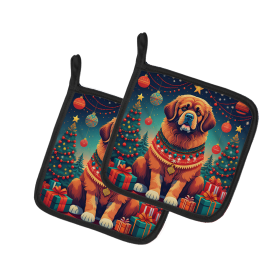 Enchanted Christmas Pair of Pot Holders (Design: Tibetan Mastiff, size: 7.5HX7.5W)