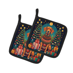 Enchanted Christmas Pair of Pot Holders (Design: Vizsla, size: 7.5HX7.5W)