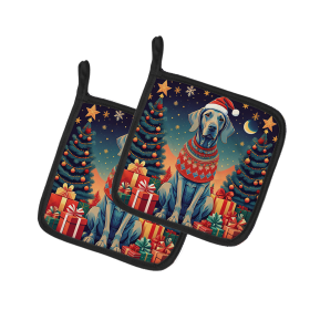 Enchanted Christmas Pair of Pot Holders (Design: Weimaraner, size: 7.5HX7.5W)