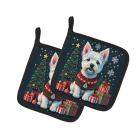 Enchanted Christmas Pair of Pot Holders (Design: West Highland White Terrier, size: 7.5HX7.5W)