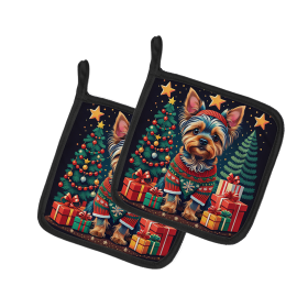 Enchanted Christmas Pair of Pot Holders (Design: Yorkshire Terrier, size: 7.5HX7.5W)