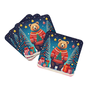 Animal Christmas Foam Coasters (Design: Bear, size: 3.5)