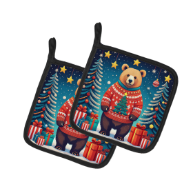 Animal Christmas Pair of Pot Holders (Design: Bear, size: 7.5HX7.5W)