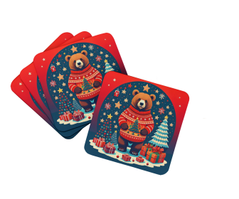 Animal Christmas Foam Coasters (Design: Bear 1169, size: 3.5)