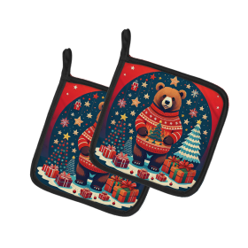 Animal Christmas Pair of Pot Holders (Design: Bear 1169, size: 7.5HX7.5W)