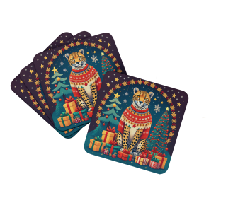 Animal Christmas Foam Coasters (Design: Cheetah 1174, size: 3.5)