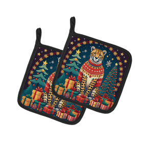 Animal Christmas Pair of Pot Holders (Design: Cheetah 1174, size: 7.5HX7.5W)