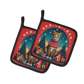 Animal Christmas Pair of Pot Holders (Design: Cheetah 1175, size: 7.5HX7.5W)