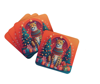Animal Christmas Foam Coasters (Design: Cheetah 1176, size: 3.5)