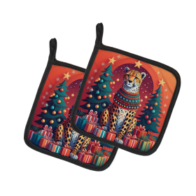 Animal Christmas Pair of Pot Holders (Design: Cheetah 1176, size: 7.5HX7.5W)