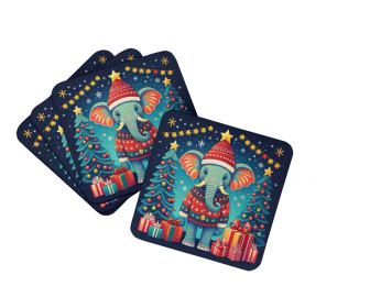 Animal Christmas Foam Coasters (Design: Elephant 1177, size: 3.5)