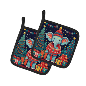 Animal Christmas Pair of Pot Holders (Design: Elephant 1178, size: 7.5HX7.5W)