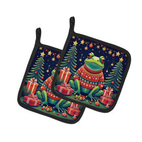 Animal Christmas Pair of Pot Holders (Design: Frog 1179, size: 7.5HX7.5W)