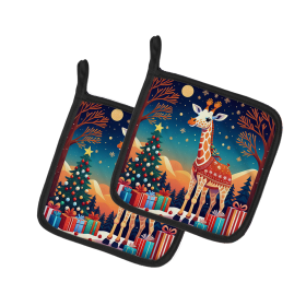 Animal Christmas Pair of Pot Holders (Design: Giraffe 1181, size: 7.5HX7.5W)
