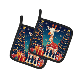 Animal Christmas Pair of Pot Holders (Design: Giraffe 1182, size: 7.5HX7.5W)