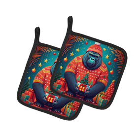 Animal Christmas Pair of Pot Holders (Design: Gorilla 1183, size: 7.5HX7.5W)