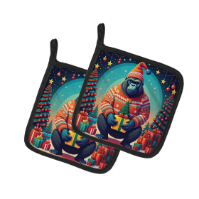 Animal Christmas Pair of Pot Holders (Design: Gorilla 1184, size: 7.5HX7.5W)