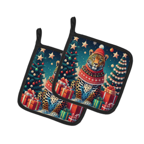 Animal Christmas Pair of Pot Holders (Design: Leopard 1188, size: 7.5HX7.5W)