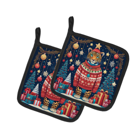 Animal Christmas Pair of Pot Holders (Design: Leopard 1189, size: 7.5HX7.5W)