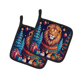 Animal Christmas Pair of Pot Holders (Design: Lion 1190, size: 7.5HX7.5W)