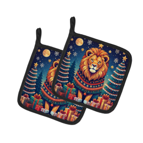 Animal Christmas Pair of Pot Holders (Design: Lion 1191, size: 7.5HX7.5W)