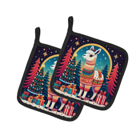 Animal Christmas Pair of Pot Holders (Design: Llama 1192, size: 7.5HX7.5W)