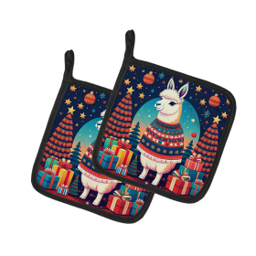Animal Christmas Pair of Pot Holders (Design: Llama 1193, size: 7.5HX7.5W)