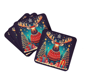 Animal Christmas Foam Coasters (Design: Moose 1196, size: 3.5)