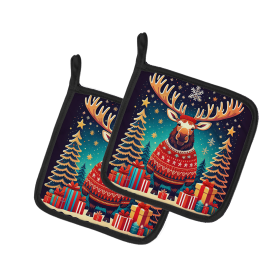 Animal Christmas Pair of Pot Holders (Design: Moose 1196, size: 7.5HX7.5W)