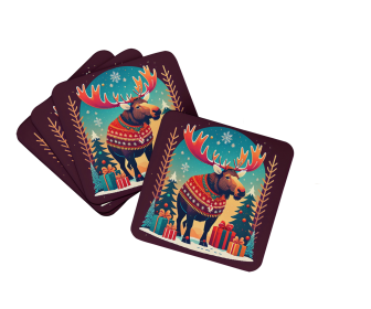 Animal Christmas Foam Coasters (Design: Moose 1197, size: 3.5)