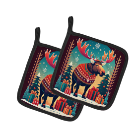 Animal Christmas Pair of Pot Holders (Design: Moose 1197, size: 7.5HX7.5W)