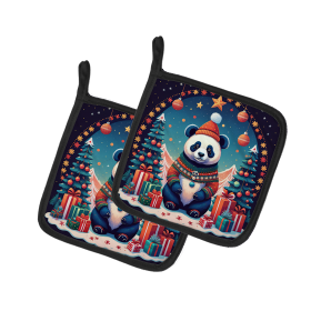 Animal Christmas Pair of Pot Holders (Design: Panda 1198, size: 7.5HX7.5W)