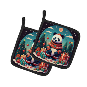 Animal Christmas Pair of Pot Holders (Design: Panda 1199, size: 7.5HX7.5W)