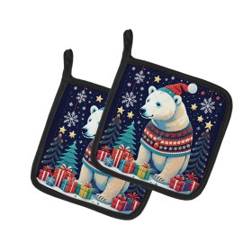 Animal Christmas Pair of Pot Holders (Design: Polar Bear 1200, size: 7.5HX7.5W)