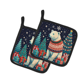 Animal Christmas Pair of Pot Holders (Design: Polar Bear 1201, size: 7.5HX7.5W)
