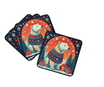 Animal Christmas Foam Coasters (Design: Polar Bear 1202, size: 3.5)