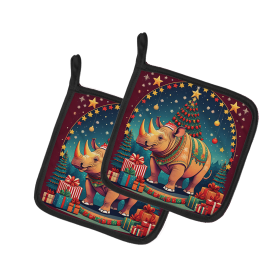 Animal Christmas Pair of Pot Holders (Design: Rhinoceros 1203, size: 7.5HX7.5W)