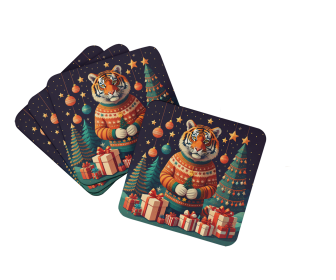 Animal Christmas Foam Coasters (Design: Tiger 1205, size: 3.5)