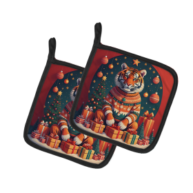Animal Christmas Pair of Pot Holders (Design: Tiger 1206, size: 7.5HX7.5W)