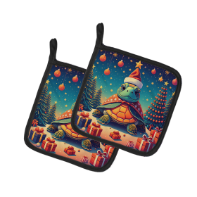 Animal Christmas Pair of Pot Holders (Design: Turtle 1207, size: 7.5HX7.5W)