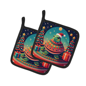 Animal Christmas Pair of Pot Holders (Design: Turtle 1208, size: 7.5HX7.5W)
