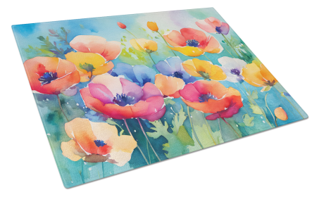 Flowers in Watercolor Glass Cutting Board (Dog Breed: Anemones 1545, size: large)