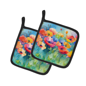Flowers in Watercolor Pair of Pot Holders (Design: Anemones 1545, size: 7.5HX7.5W)